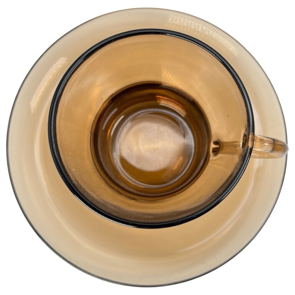 Duralex Amber Brown Glass Espresso Coffee Cup & Saucer 12 Pc Set + Display Stand - Picture 6 of 16